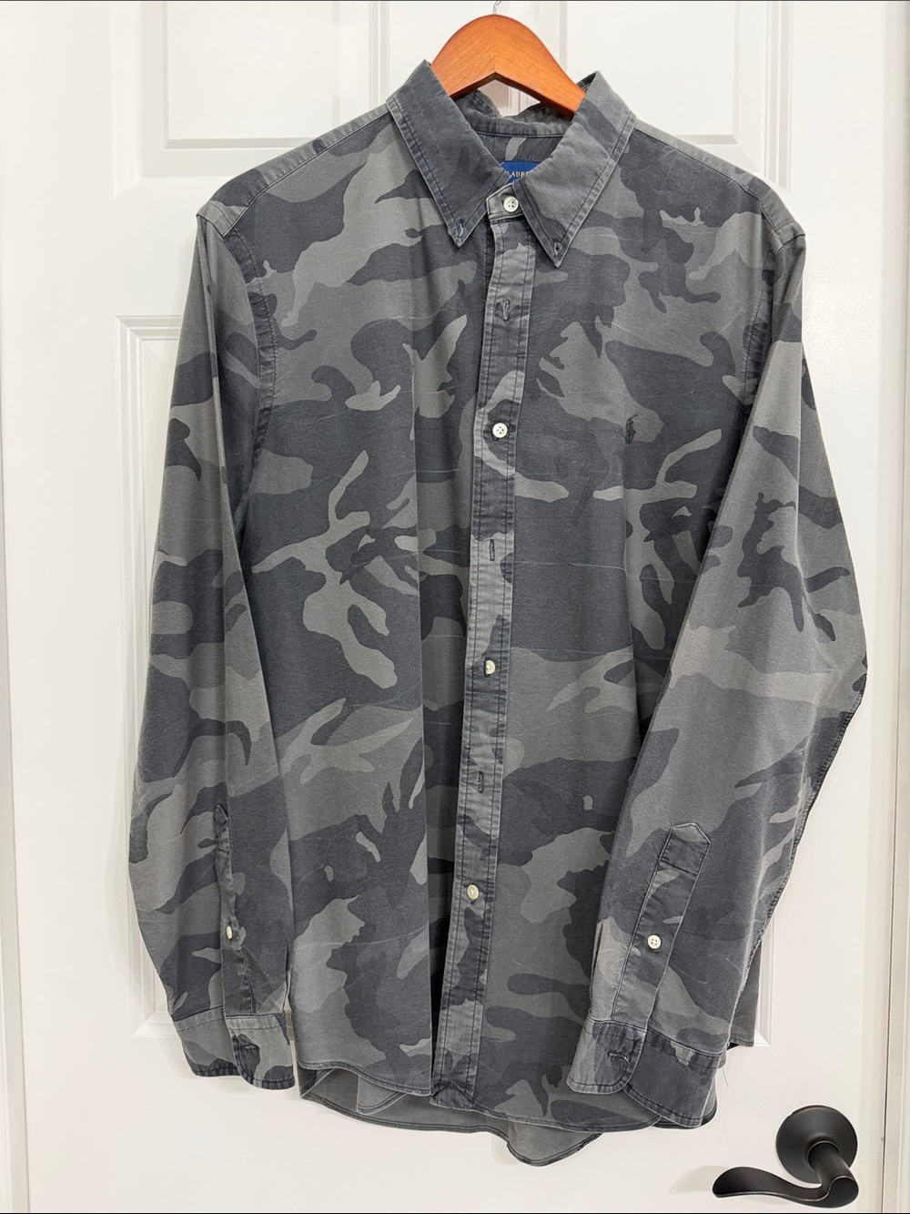 Men's Gray Camo Button-Down Shirt